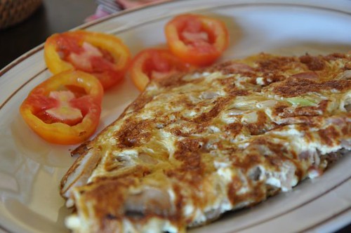 Omelet with ham and mushroom