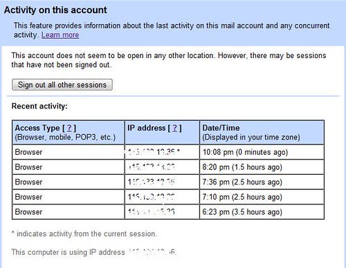 Gmail account activities