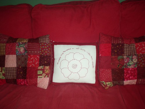 Redwork Cushion Swap Cushion on the sofa