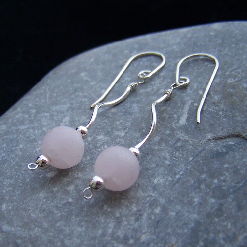Sterling silver and rose quartz long earrings