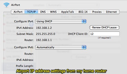 Airport IP address settings from my home router