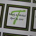 Custom Brown & Lime Green Wedding Favor Stickers/Label with Initial