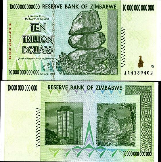 10 trilión dolárov Zimbabwe 2008