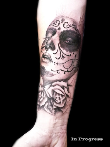 Sylvia Ji Face tattoo in progress by Miguel Angel tattoo