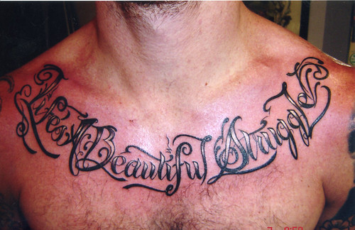 Chest Script Tattoo | Mike Bennett by Mike Bennett Tattoo