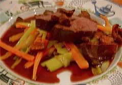 tipsy duck with root vegetables