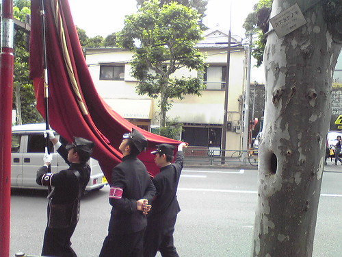 Flag bearers of the Waseda High School parade