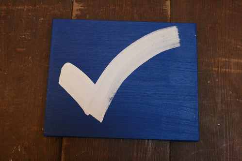 white check mark on blue - acrylic on canvas