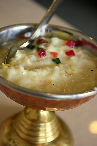 Dessert of Payasam - a rice and milk pudding with nuts and dried fruit