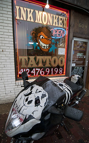 ink monkey tattoo. motorcycle