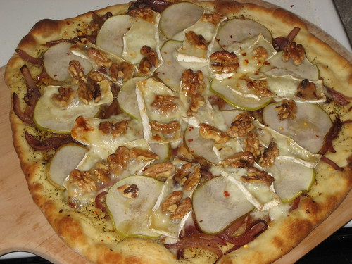 Apple, Pear, Caramelized Onion, Honey, Brie and Walnut Pizza