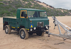 FC Land Rover on beach at Coconut Bay, Mozambique 2