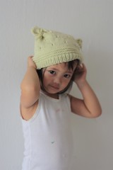 modelling her new winter hat