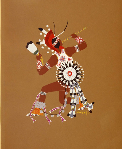 027-Arte indio Kiowa-Danza guerrera-acuarela pintada por los indios de Oklahoma 1929