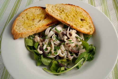 Calamari Noodles with Olives and Arugula