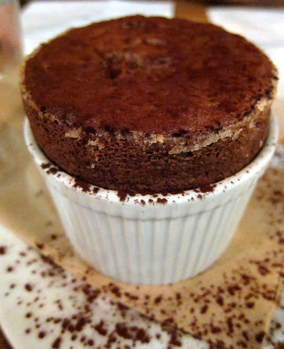 Dark Chocolate Soufflé with Vanilla Whipped Cream and Hot Chocolate Cream