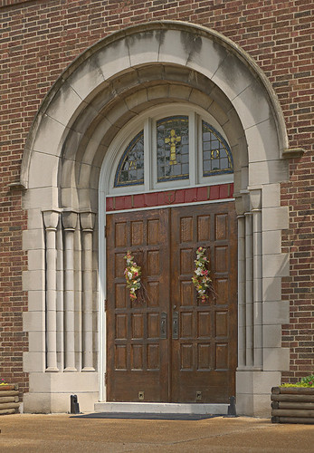 Immaculate Conception Roman Catholic Church, in Maplewood, Missouri, USA - front door
