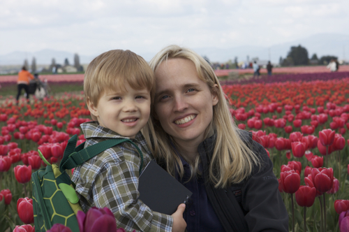 Mommy & G'tums in the tulips