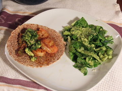 Shrimp Taco with Guacamole and Onion/Japaleno Topping with Mixed Greens with Avocado Dressing