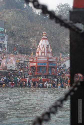 Banks of river Ganga with temples in the background