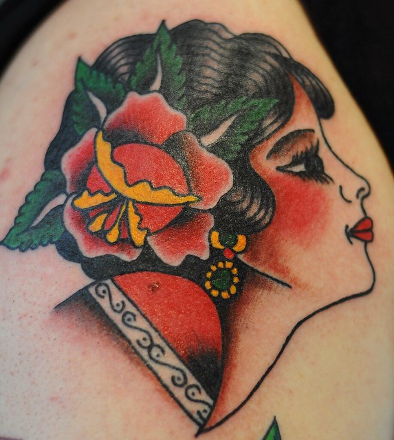 Traditional Girl Head tattoo by KeelHauled Mike