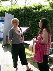 Oak Bay Councillor Pam Copley speaking with a member of the public