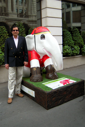 Ashwan Khanna, Elephant Family Chairman, standing proudly with his elephant on St James’s street