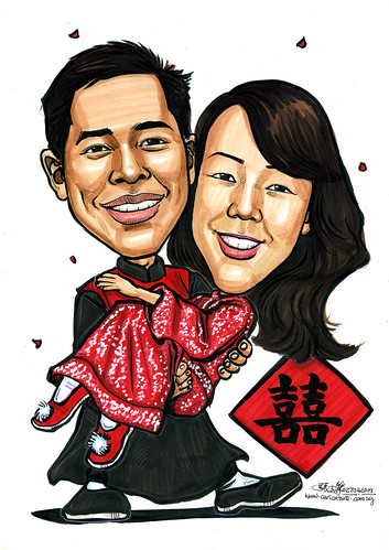 Couple caricatures traditional Chinese wedding A4