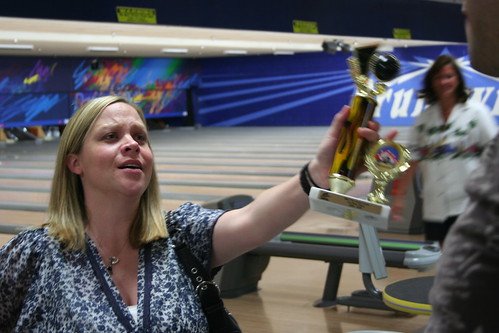 Rebecca celebrates the bowling
