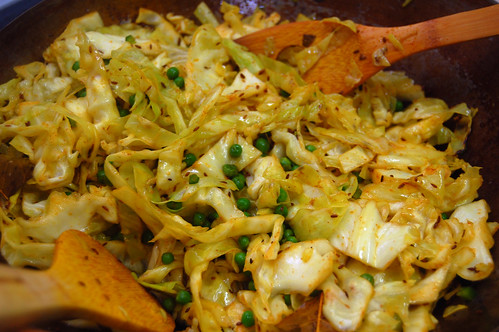 Shredded Cabbage Stir-Fry with Green Peas