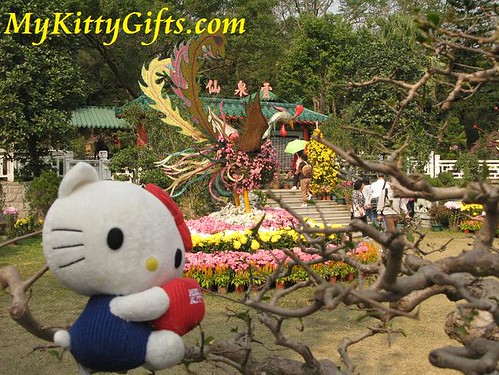 Hello Kitty's View of Phoenix Flower Sculpture in Hong Kong Orchid Trip
