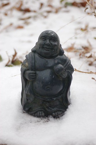 Happy Buddha...it's snowing!