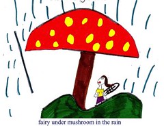 fairy under mushroom in the rain
