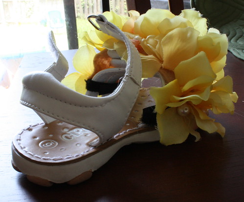 Close up of shoe with flowers