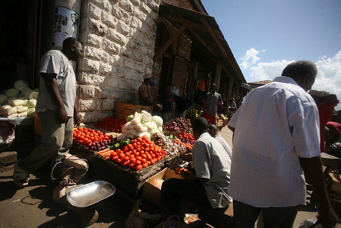 vegetables in front of the Darajani Market