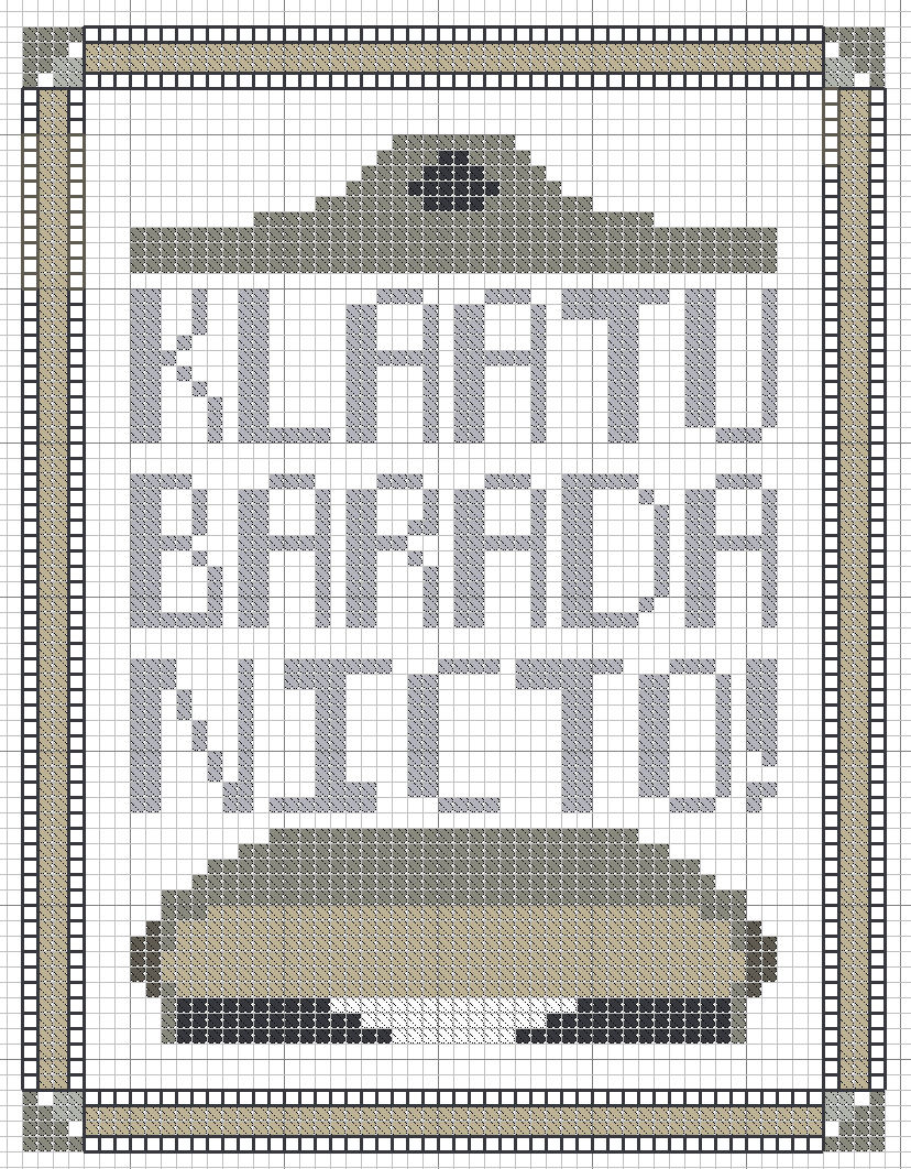 Klaatu barada nicto free cross stitch chart day the earth stood still science fiction sampler