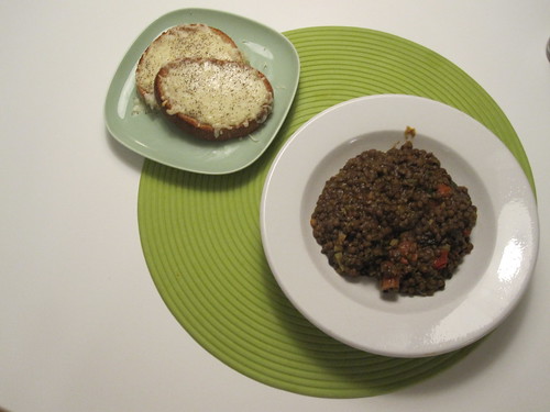 My mom's lentils and cheesy bread