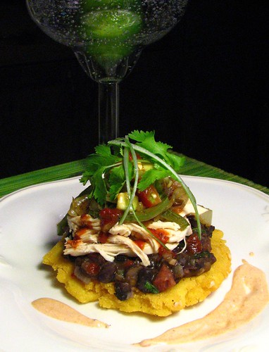 Chicken Sopes with Black Beans and  Chipotle Sauce