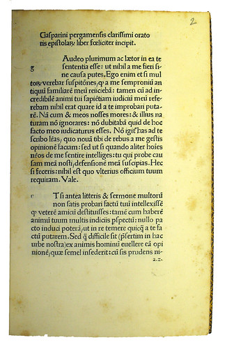 First page of text from Barzizius, Gasparinus: Epistolae