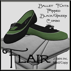 Flair-Ballet Flats-Pinned-Black Green Combo