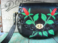 tooled and painted roses saddle bag purse