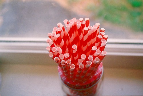 red striped paper straws.