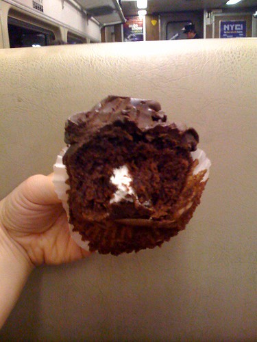 Inside Little Pie Company chocolate cupcake