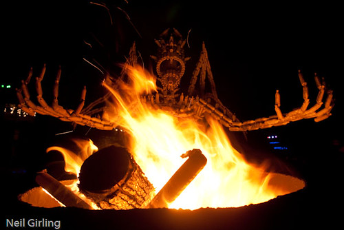 Sculpture and burn barrel at Burning Man 2009