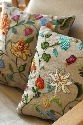 crewel embroidery pillow