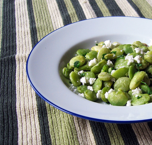 lima beans with feta close up