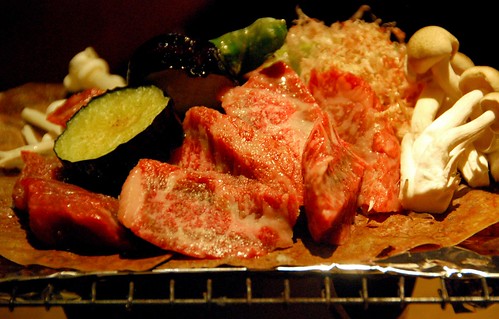 hida beef on magnolia leaf with miso paste, takayama