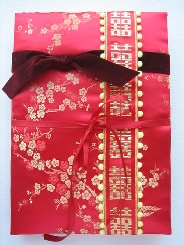 Wedding Guest Book Oriental themed Fabric Book Cover Front Close Tieup 
