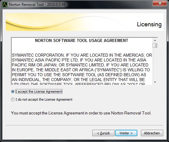 Norton Removal Tools - Schritt 2: Lizenz