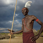 Pokot tribe chieftain with an ostrich feather on the head - Kenya